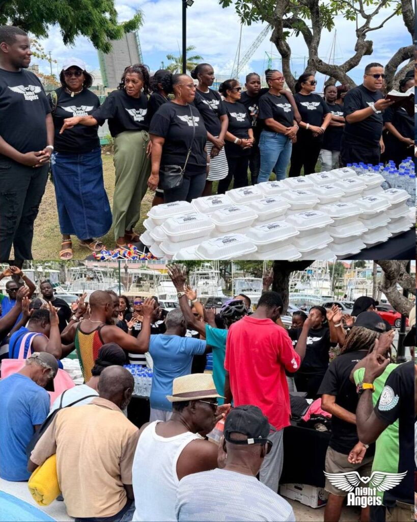 Night Angels volunteers serving meals and water to people in need in Barbados